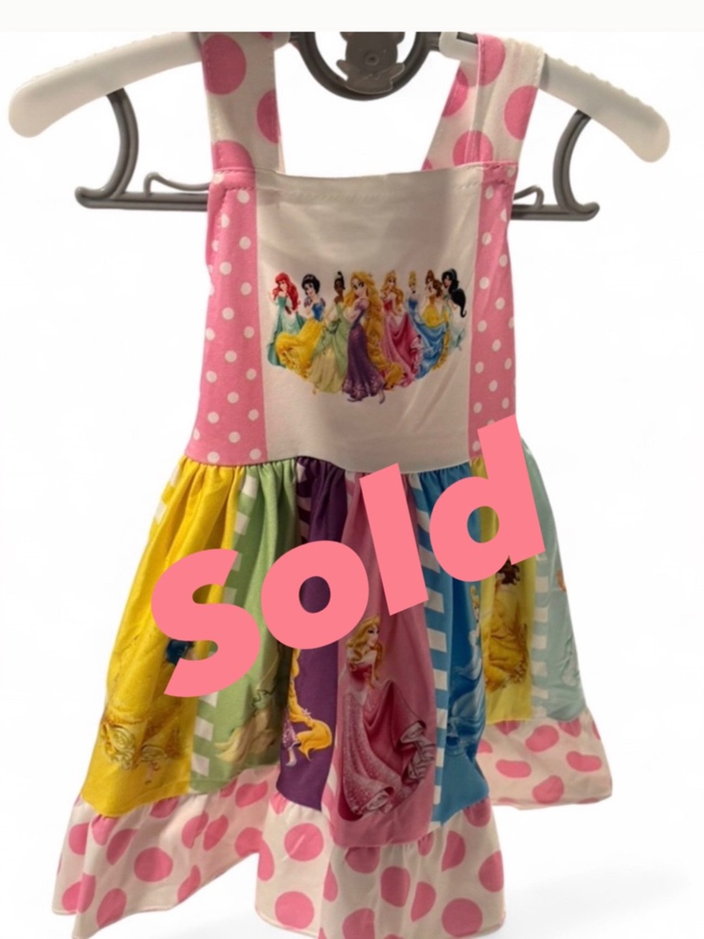 Disney Princess Custom Milk Silk Pink Polka Dot Princess Patchwork Dress 12M